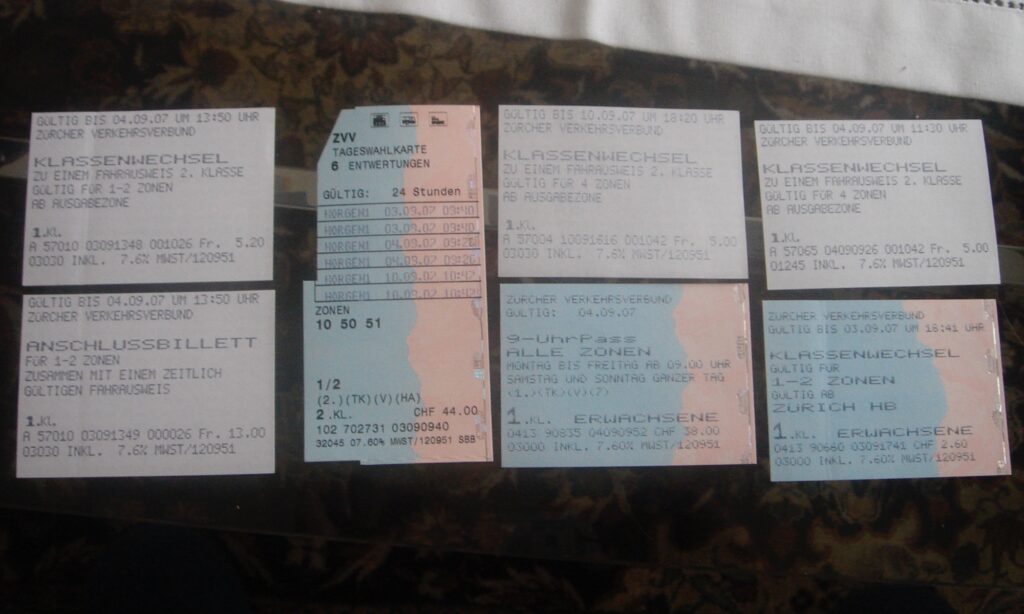 An image of railway tickets from Switzerland