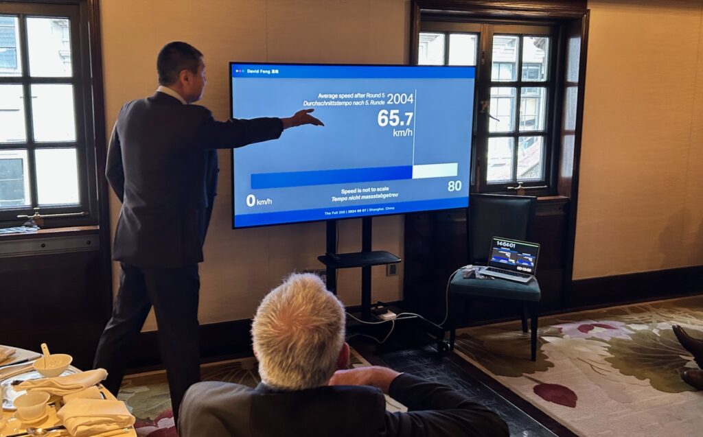 An image of David Feng outlining passenger rail acceleration campaigns in China